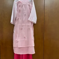 Bộ áo dài 3 items màu tím hồng 996573