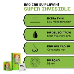 Bao cao su PlayAh Siêu Mỏng Super Invisible độ rộng 52mm Hộp 10 Cái 178700