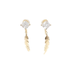 K18YG Feather Cubic Earring - Hàng hiệu Authentic