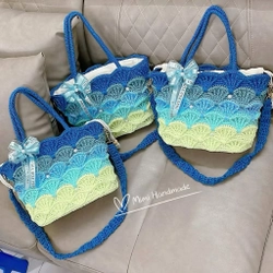 Túi họa tiết vỏ sò bằng len handmade, túi đi biển, đi du lịch, dạo phố