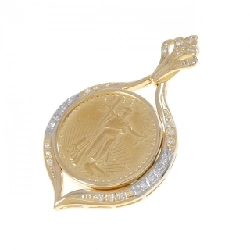 K18YG/PT(khung) Mặt dây chuyền đồng tiền kim cương 0.23CT - Hàng hiệu Chính hãng