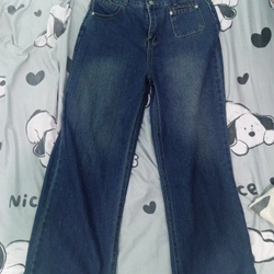 Quần jean suông nấm lùn phối túi RETRO dài 93-95cm 466130