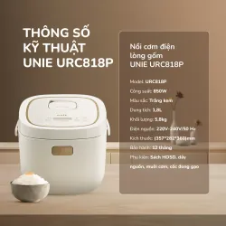Nồi cơm điện lòng gốm cao cấp UNIE URC818P, Có chế độ cơm cháy độc đáo 735213