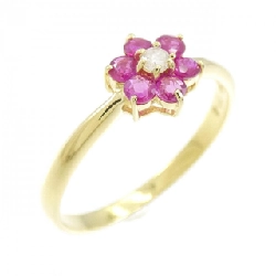 Nhẫn Ruby Hoa K18YG - Hàng hiệu Chính hãng