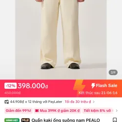 Quần kaki nam PEALO phong cách casual, chất liệu thoáng mát, màu be 1032380