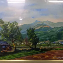 Tranh Phong cảnh Nhật Bản, Tranh sơn dầu phong cảnh núi Takai có chữ kĩ họa sĩ. Hàng sách 576337