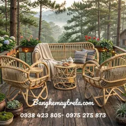 Bàn ghế sofa mây tay cuộn phòng khách 1026217