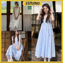 Đầm babydoll 2 dây buộc nơ kiểu dáng hàn quốc, váy maxi đi biển dáng dài duyên dáng 316580