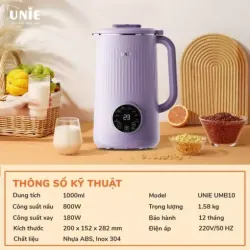 Máy làm sữa hạt UNIE UMB10 dung tích 1L, 8 chức năng xay nấu 574423