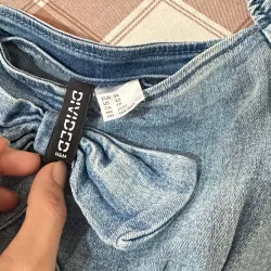 Đầm denim nữ Ivy Moda tay ngắn phối nơ trẻ trung 1023824