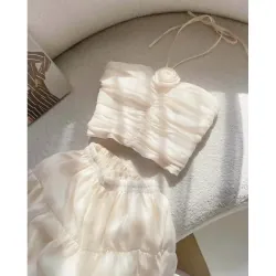 Váy maxi sét áo váy cúp ngực dây yếm ( không có tag hoa) kèm chân váy xòe dáng dài 1009298