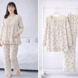 Bộ tiểu thư mặc nhà nữ phối bèo họa tiết dâu tây dễ thương 791579