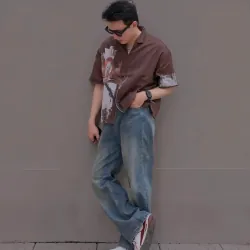 Quần jeans nam baggy màu xanh nhạt kiểu dáng thoải mái 1032384