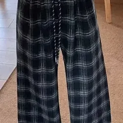 Quần kẻ suông ống rộng, chất liệu dạ dày dặn mềm mại thiết kế trẻ trung năng động  606574