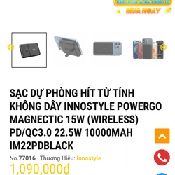 Sạc dự phòng không dây/có dây Innostyle 10000mHa