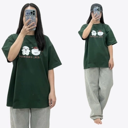 Áo Thun Nữ Oversize Dưới 72kg Chất Thun Cotton Khô Xanh In Hình Hàng Mới 322136