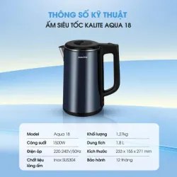 Ấm siêu tốc KALITE Aqua 18 dung tích 1,8L inox 304 an toàn vỏ 2 lớp cách nhiệt 796786