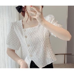 Áo Sơ Mi Chiffon Tay Ngắn Cổ Vuông Màu Trắng size S-M 10300