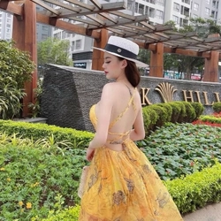 Váy Maxi Yếm Xẻ Tà Đan Dây Lưng Họa Tiết Hoa Nhí  460632