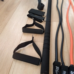 Bộ tập gym tại nhà: 5 dây kháng lực + đòn squat +  hướng dẫn tập luyện  308071