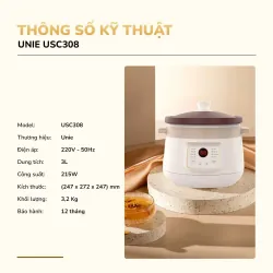 Nồi Kho Hầm Đa Năng UNIE USC308 – 3 Lít, Lòng Gốm Tử Sa, 8 Chức Năng Tiện Lợi 709358