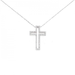 K18WG Dây chuyền kim cương hình chữ thập 0.26CT - Hàng hiệu Chính hãng