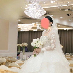 Váy cưới cúp ngực dài tay đính đá eo V corset 474112