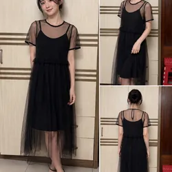 Pass set váy đen lưới ren, size S