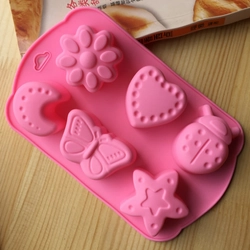 Khuôn silicon làm bánh, rau câu 6 hình trăng, sao, bươm bướm, cánh cam, trái tim – 1266 341781