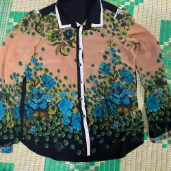 Áo sơ mi floral phối cổ boquandá tay dài dáng rộng màu sắc tươi sáng 791263