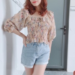 Áo hoa chiffon tay phồng siu xinh 15419