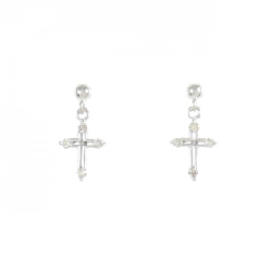 K18WG Bông tai kim cương chéo 0.08CT - Hàng hiệu Authentic