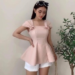 ( kèm quà tặng ) Áo peplum cổ rộng vai tay nhí bo eo dáng xòe 46160