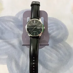 Đồng hồ nam dây da nâu mặt trơn kim loại sáng bóng 699291