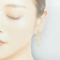 K18YG Bông tai kim cương hình chữ thập - Hàng hiệu Chính hãng 870224