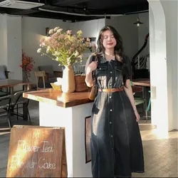 Váy jean khuy trước cổ sơ mi nữ 698030