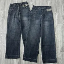 Quần Jean nữ ống đứng cạp cao co giãn túi thêu CC, quần bò nữ Quảng Châu lưng cao Hot  990873