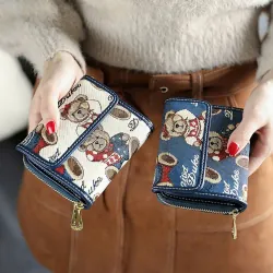 Ví Nữ Ngắn Gập Gọn Ví Đựng Thẻ Đa Năng In Hình Gấu Dễ Thương 574772