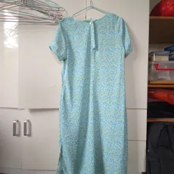 Váy dáng suông hoa nhí xanh vải lụa hàn 1006211