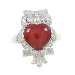 Nhẫn san hô hình cú và trái tim K18WG 673166