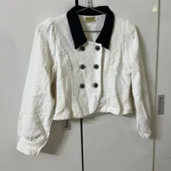 Áo khoác lửng dạ tweet màu trắng  970990