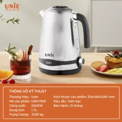Ấm siêu tốc UNIE UEK1761S dung tích 1.7L, tùy chỉnh nhiệt độ nước, chất liệu inox 304 784308