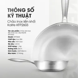 Chảo rán inox liền khối cao cấp KALITE KFP2603 – Hiệu suất bắt từ 98%, size 26cm tiện lợi 572307