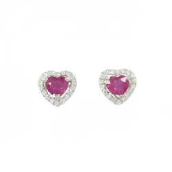 K18WG Bông tai hình trái tim Ruby 0.82CT - Hàng hiệu Chính hãng