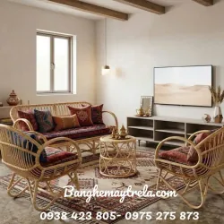 Bàn ghế sofa mây tay cuộn phòng khách 1026217