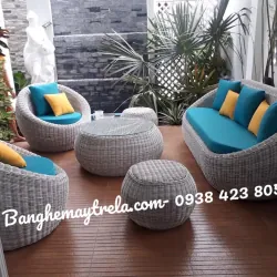 Bộ bàn ghế sofa sò mây nhựa 591151