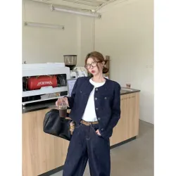 Áo khoác dạ Tweed lửng 2 lớp, đệm vai, form dáng rộng, cúc đồng 970106