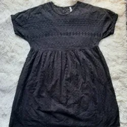 Đầm xô thêu Nhật babydoll màu đen, tay ngắn bigsize