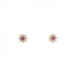 K18YG Bông tai Ruby - Hàng hiệu Chính hãng