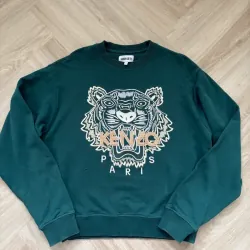 Áo sweatshirt Kenzo màu xanh lá đậm thêu đầu hổ